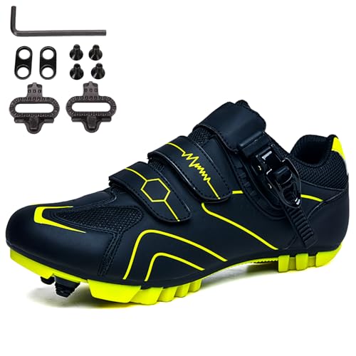 SDEQA MTB Schuhe, Moutntain Fahrradschuhe Herren Damen kompatibel mit SPD 2 Schrauben mit Cleats Radschuhe Mountainbike Schuhe Draussen Radsportschuhe,Black Green,39 EU von SDEQA