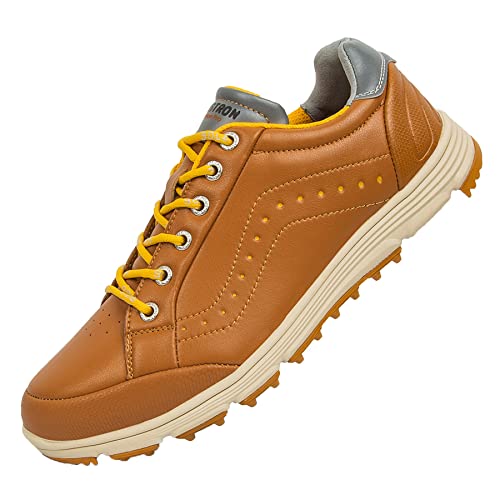 SDEQA Männer Wasserdicht Golfschuhe Spikless Outdoor Golf Sneakers Anti Slip Bequem Plus Größe,Gelb,44.5 EU von SDEQA