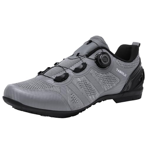 SDEQA Nicht-Schlupf-Fahrradschuhe Männer Frauen Gummi -Sohle -Straßenrad -Mountainschuhe atmungsaktueller Flacher Bodenbike -Schuhe ohne Stollen,Grau,44 EU von SDEQA