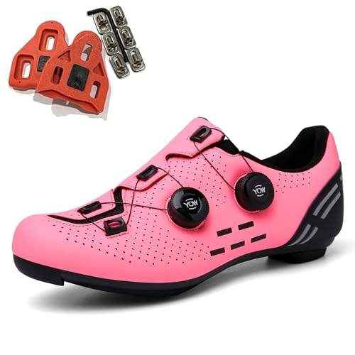 SDEQA Radschuhe Damen Fahrradschuhe Kompatibel mit Peloton Look SPD SPD-SL Delta Lock Pedal Reitschuhe Spinning Schuhen,Rosa,42 EU von SDEQA