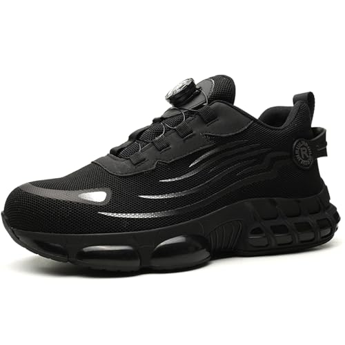 SDEQA S3 Sicherheitsschuhe Herren Arbeitsschuhe Mode Drehknopf Dämpfung Sportlich Stahlkappenschuhe Atmungsaktiv mit Stahlkappe Unisex,Schwarz,42 EU von SDEQA