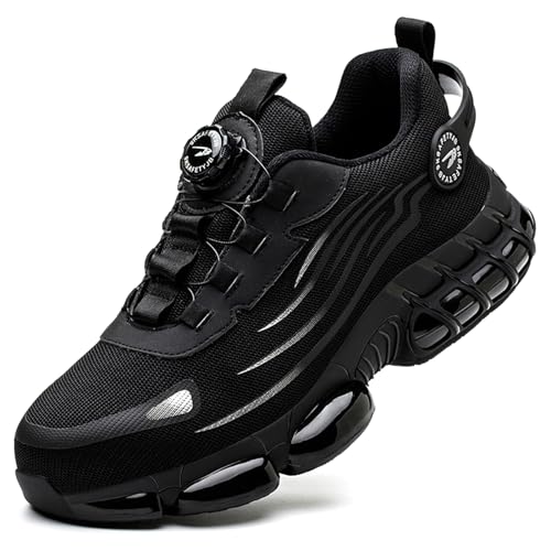 SDEQA Sicherheitsschuhe Arbeitsschuhe Herren Damen Drehbarer Knopf Stahlkappenschuhe rutschfest Leichte Komfort Sportlich Schutzschuhe Atmungsaktiv,Schwarz,44 EU von SDEQA