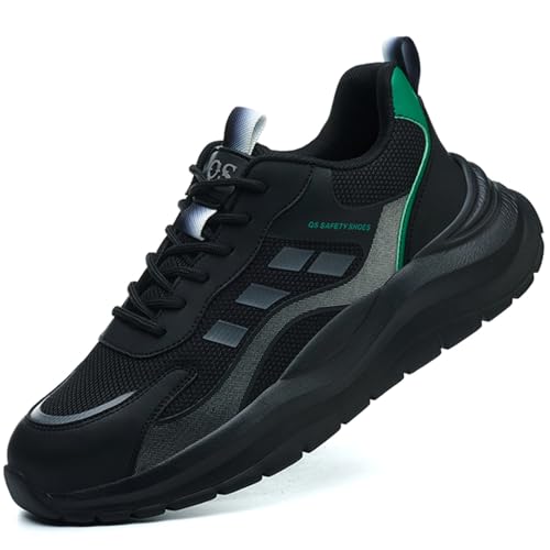 SDEQA Sicherheitsschuhe Arbeitsschuhe Herren Leicht Atmungsaktiv Sportlich Schutzschuhe rutschfeste Stahlkappenschuhe,Schwarz,43 EU von SDEQA