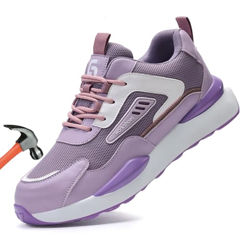 SDEQA Sicherheitsschuhe Damen Arbeitsschuhe Leicht Atmungsaktiv Stahlkappe Schutzschuhe Turnschuhe,Lila,40 EU von SDEQA