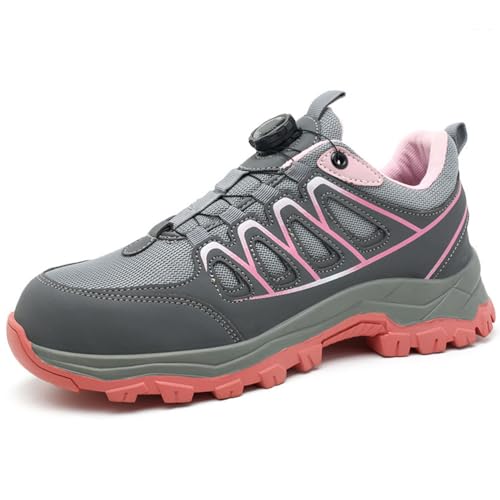 SDEQA Sicherheitsschuhe Damen Arbeitsschuhe Leicht Stahlkappenschuhe rutschfest Trends Drehknopf Anti-Smash und Anti-Punktur Versicherung Schuhe,Grau,37 EU von SDEQA