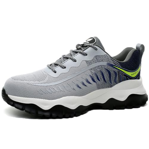 SDEQA Sicherheitsschuhe Herren Arbeitsschuhe Leicht Atmungsaktiv Stahlkappenschuhe rutschfest Turnschuhe Sportlich Schutzschuhe,Grau,42 EU von SDEQA