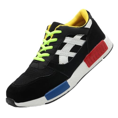 SDEQA Sicherheitsschuhe Herren Arbeitsschuhe rutschfeste Atmungsaktiv Stahlkappenschuhe Punktionsschutzverbund -Zehenschuhe,Schwarz,42 EU von SDEQA