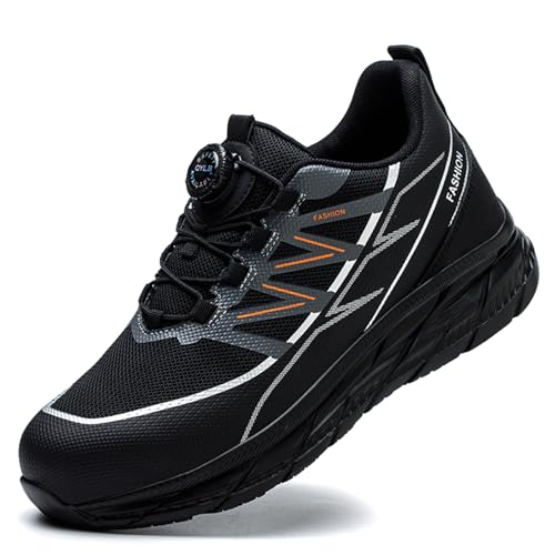 SDEQA Sicherheitsschuhe Herren Damen Arbeitsschuhe mit Stahlkappe Bequeme Atmungsaktive Sportlich Schutzschuhe mit Drehknopf,Schwarz,37 EU von SDEQA
