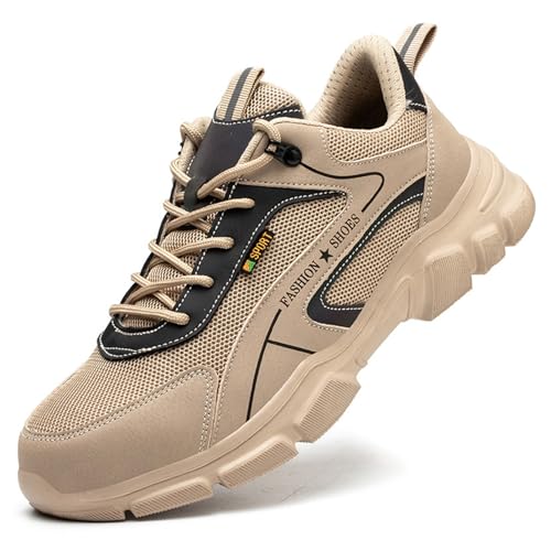 SDEQA Sicherheitsschuhe Herren Damen Leicht Atmungsaktive Mode Arbeitsschuhe Arbeitsschutzschuhe Schutzschuhe mit Stahlkappen,Beige,40 EU von SDEQA