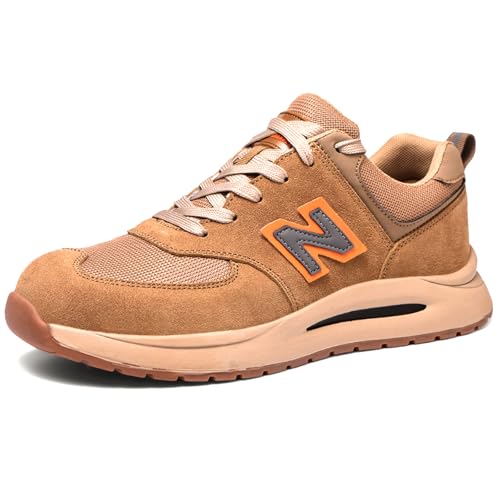 SDEQA Sicherheitsschuhe Herren Damen mit Stahlkappen Leicht Arbeitsschuhe Sportlich Schuhe Atmungsaktiv Dämpfung Mode Schutzschuhe,Braun,43 EU von SDEQA