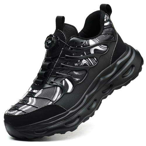 SDEQA Sicherheitsschuhe Herren Leicht Sportliche Arbeitsschuhe S3 Trends Drehknopf Anti-Smash und Anti-Punktur Stahlkappenschuhe rutschfeste,Schwarz,37 EU von SDEQA