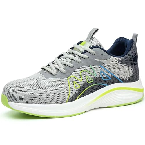 SDEQA Sicherheitsschuhe Herren Leicht Stahlkappenschuhe Sportlich rutschfeste Schutzschuhe Stahlkappe Arbeitsturnschuhe Sneaker,Grau,38 EU von SDEQA