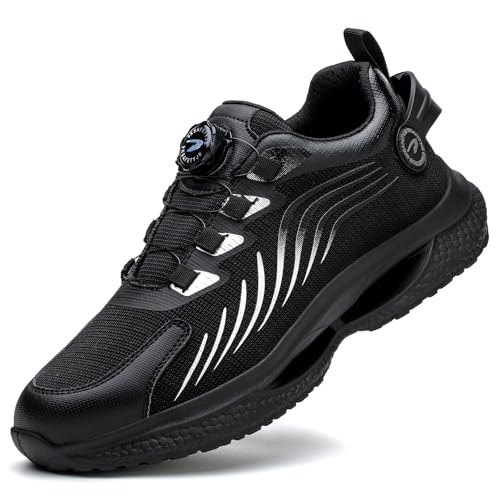 SDEQA Sicherheitsschuhe Herren Leicht Trends Drehknopf Arbeitsschuhe Atmungsaktiv Schutzschuhe mit Stahlkappe Sportlich Sneakers,Black d,42 EU von SDEQA