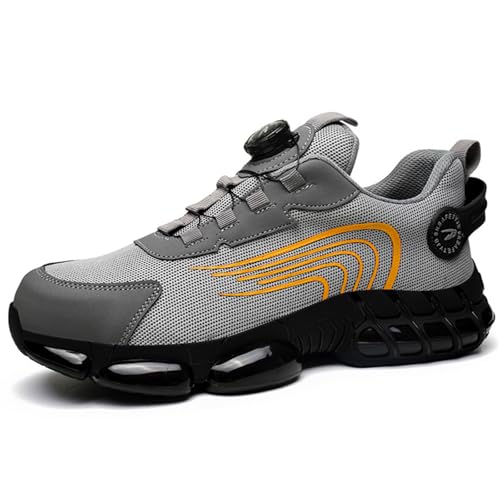 SDEQA Sicherheitsschuhe Herren Leicht Trends Drehknopf Arbeitsschuhe Atmungsaktiv Schutzschuhe mit Stahlkappe Sportlich Sneakers,Grau,38 EU von SDEQA