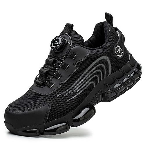 SDEQA Sicherheitsschuhe Herren Leicht Trends Drehknopf Arbeitsschuhe Atmungsaktiv Schutzschuhe mit Stahlkappe Sportlich Sneakers,Schwarz,36 EU von SDEQA