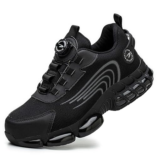SDEQA Sicherheitsschuhe Herren Leicht Trends Drehknopf Arbeitsschuhe Atmungsaktiv Schutzschuhe mit Stahlkappe Sportlich Sneakers,Schwarz,41.5 EU von SDEQA