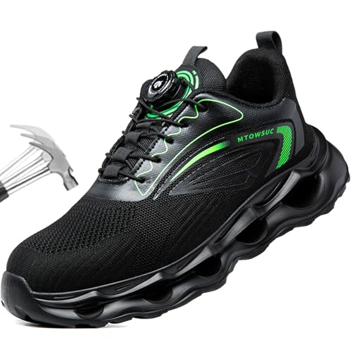 SDEQA Sicherheitsschuhe Herren S3 Leicht Trends Drehknopf Arbeitsschuhe Anti-Smash und Anti-Punktur rutschfeste Sportlich Versicherung Schuhe,Schwarz,41 EU von SDEQA