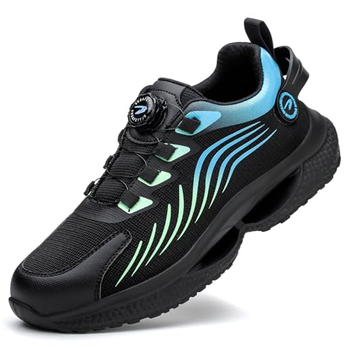 SDEQA Sicherheitsschuhe Herren Sportlich Atmungsaktiv Stahlkappenschuhe Trend Drehknopf rutschfest Arbeitsschutzschuhe,Black Blue,42 EU von SDEQA