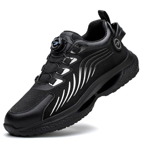 SDEQA Sicherheitsschuhe Herren Sportlich Atmungsaktiv Stahlkappenschuhe Trend Drehknopf rutschfest Arbeitsschutzschuhe,Schwarz,48 EU von SDEQA