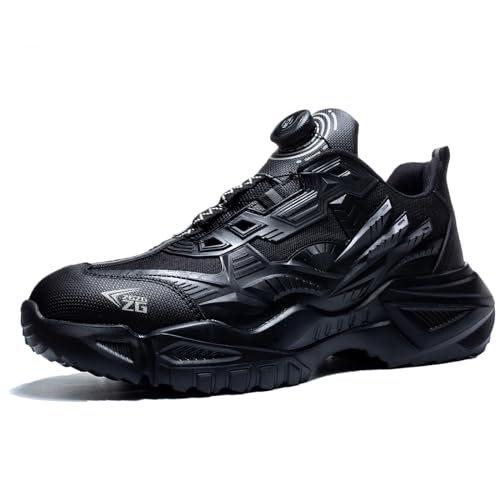 SDEQA Sicherheitsschuhe Herren Stahlkappen, Arbeitsschuhe Mit Drehbarer Knopf Komfort Bequeme Sportschuhe Dämpfung Schutzschuhe,Schwarz,43 EU von SDEQA