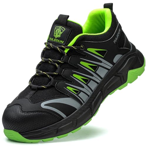 SDEQA Sicherheitsschuhe Herren mit Stahlkappe Arbeitsschuhe Leicht Stahlkappenschuhe Atmungsaktiv rutschfeste Safety Shoes,Black Green,38 EU von SDEQA
