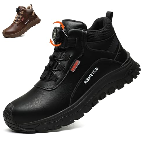 SDEQA Sicherheitsstiefel Herren S3 Damen Leicht Wasserdicht Drehknopf Sicherheitsschuhe rutschfest Arbeitsschuhe mit Stahlkappe Anti-Smash und Anti-Punktur Versicherung Stiefel,Schwarz,37 EU von SDEQA