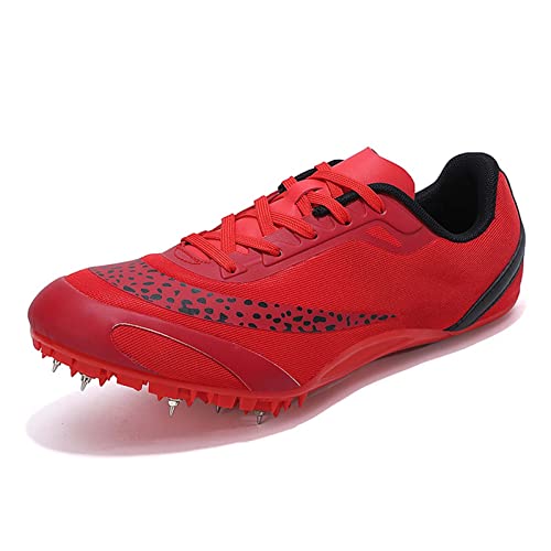 SDEQA Unisex Spikes Leichtathletikschuhe Trainingsschuhe Leichte strapazierfähige Sprint-Laufschuhe mit Spikes und Sprint Herren Damen und Kinder,Rot,36 EU von SDEQA