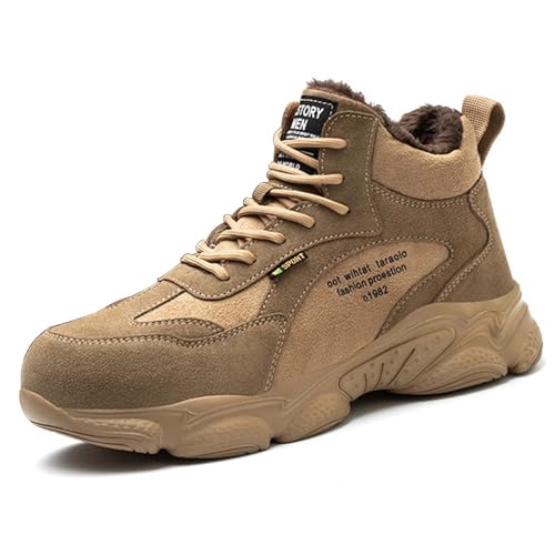 SDEQA Winter Sicherheitsstiefel Herren Damen, Arbeitsschuhe Leicht Hoch Sicherheitsschuhe Warm Gefüttert mit Stahlkappe,Braun,39 EU von SDEQA