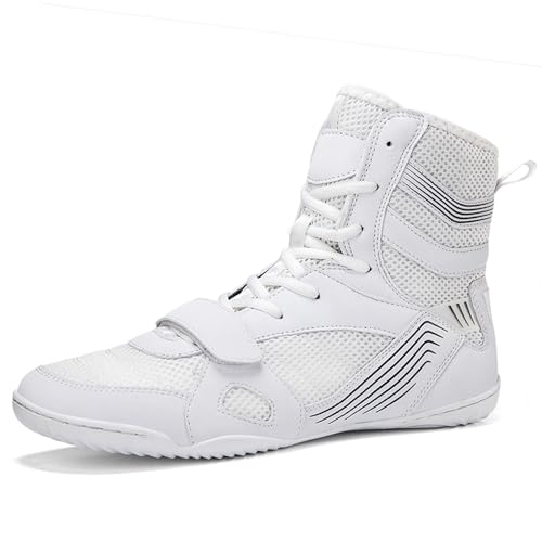 SDEQA Wrestlingschuhe für Damen und Herren, atmungsaktive rutschfeste Squat Schuhe Verschleißfeste Fitness Schuhe Kampfschuhe Box Schuhe,Weiß,47 EU von SDEQA