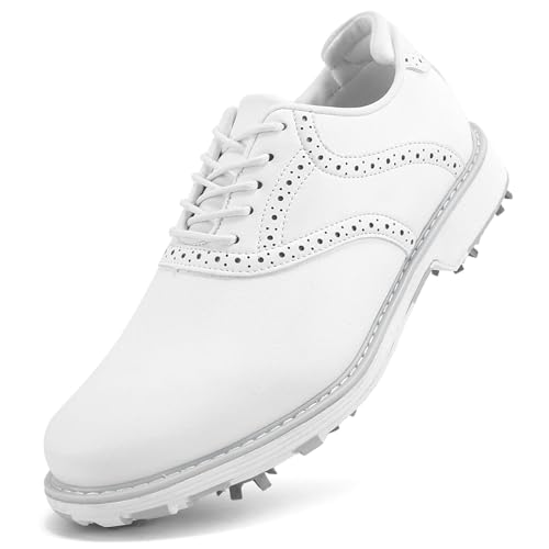 SDEQA wasserdichte Golfschuhe Damen mit 9 Spikes Leder Golf Sneakers für Golfer Größe Plus,B,40 EU von SDEQA
