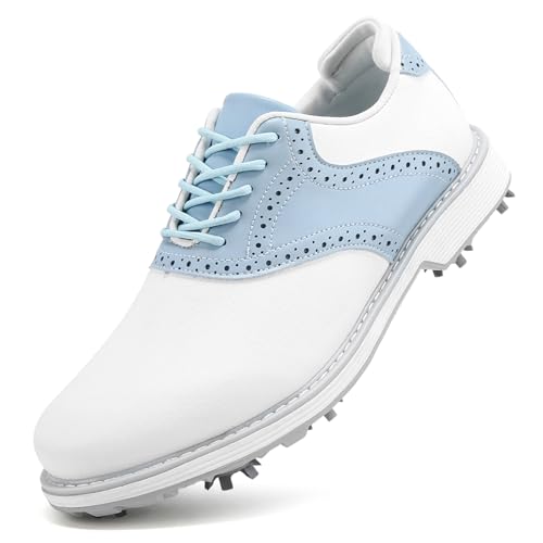 SDEQA wasserdichte Golfschuhe Damen mit 9 Spikes Leder Golf Sneakers für Golfer Größe Plus,C,43 EU von SDEQA