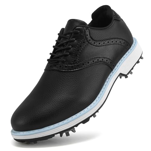 SDEQA wasserdichte Golfschuhe Damen mit 9 Spikes Leder Golf Sneakers für Golfer Größe Plus,E,38 EU von SDEQA