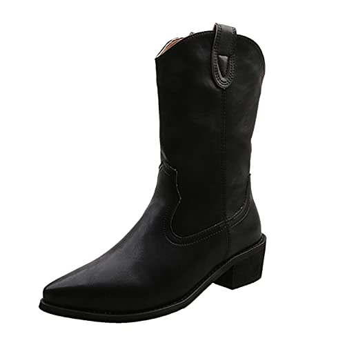 SDER Damenschuhe einfarbig seitlicher Reißverschluss niedrige runde Zehe Dicker Absatz Mid-Top-Stiefel von SDER