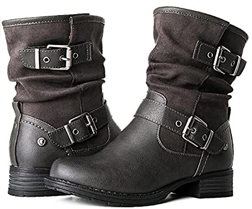 SDER Damenschuhe modischer und bequemer Herbst und Winter Gürtelschnalle seitlicher Reißverschluss mit niedrighackigen Ritterstiefeln 37-42 von SDER