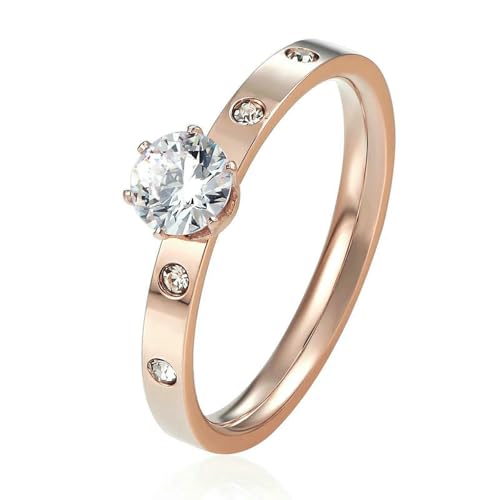 Ehering für Damen, antiallergischer Titanstahl, 1 große 4 kleine Zirkonia, Roségold, Kristall, Hochzeitsschmuck, Bague, 8, Metall, Zirkonia von SDEWFFWSA