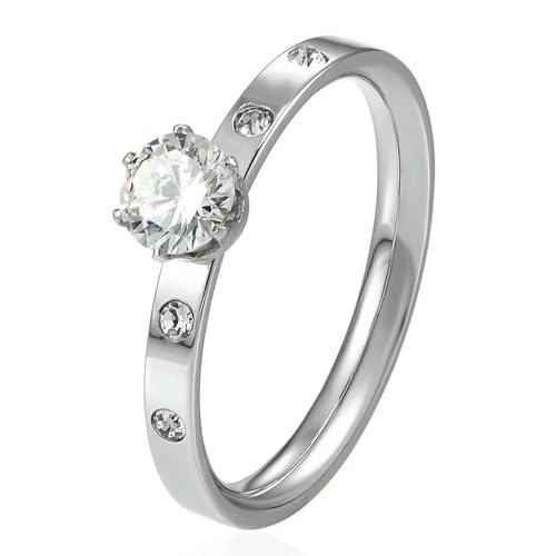 Ehering für Damen, antiallergischer Titanstahl, 1 große 4 kleine Zirkonia, Roségold, Kristall, Hochzeitsschmuck, Bague, 8, Metall, Zirkonia von SDEWFFWSA