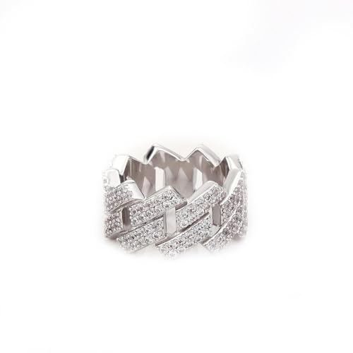 Hip-Hop-Ring, 14 mm, Diamantring, zweireihig, Zirkonia-Ring, 11, Metall, Zirkonia Hip-Hop-Ring, 14 mm, Diamantring, zweireihig, Zirkonia-Ring, 11, Metall, Zirkonia von SDEWFFWSA