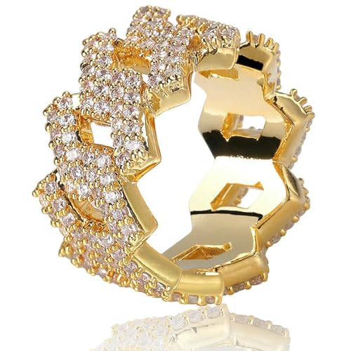 Hip-Hop-Ring, 14 mm, Diamantring, zweireihig, Zirkonia-Ring, 8, Metall, Zirkonia Hip-Hop-Ring, 14 mm, Diamantring, zweireihig, Zirkonia-Ring, 8, Metall, Zirkonia von SDEWFFWSA