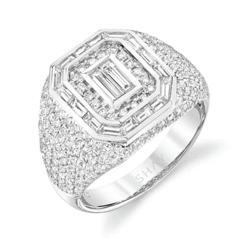 Hip-Hop-Stil, trendiger Ring für Männer und Frauen, Kupferring, Iced Out, Bling Pavé-Fassung, Zirkonia, Geometrie-Ring-Charms, 10, Metall, Zirkonia von SDEWFFWSA