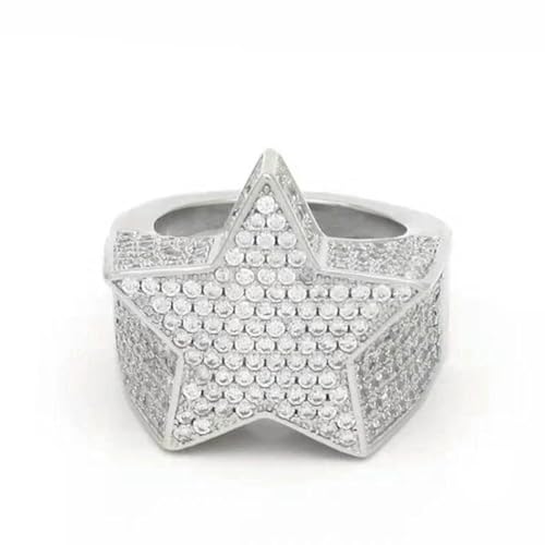 Hip-Hop-Stil, trendiger Ring für Männer und Frauen, Kupferring, Iced Out, Bling Pavé-Fassung, Zirkonia, Geometrie-Ring-Charms, 10, Metall, Zirkonia von SDEWFFWSA