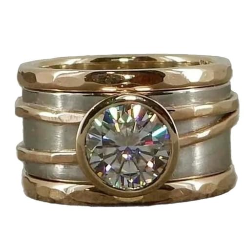 Modischer, robuster breiter Zirkonia-eingelegter High-End-Ring mit zweifarbigem Design für Herren, personalisierbar, 10, Metall, Zirkonia von SDEWFFWSA