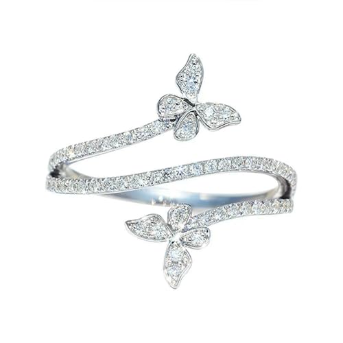 Modischer Doppel-Schmetterling-Ring für Damen, 925er Sterlingsilber, klarer Zirkonia, Diamant, Ehering, Verlobungsring, Geschenk, Schmuck, 10, Metall, Zirkonia von SDEWFFWSA