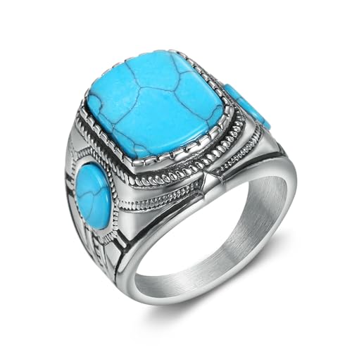 Personalisierter Edelstahlring, modisch, Retro-Stil, dreiseitig, blauer Türkis, Edelsteinring für Herren, 15, Metall, Zirkonia Personalisierter Edelstahlring, modisch, Retro-Stil, dreiseitig, blauer Türkis, Edelsteinring für Herren, 15, Metall, Zirkonia von SDEWFFWSA