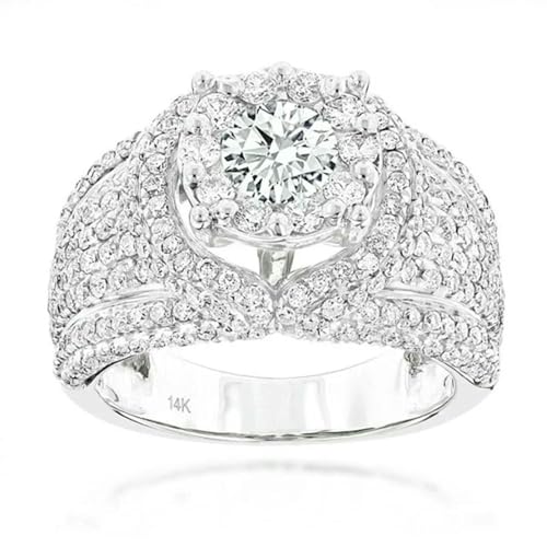 SDEWFFWSA Hip-Hop-Stil, trendiger Ring für Männer und Frauen, Kupferring, Iced Out, Bling Pavé-Fassung, Zirkonia, Geometrie-Ring-Charms, 38, Metall, Zirkonia von SDEWFFWSA