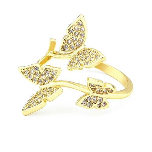 SDEWFFWSA Kreativer glücklicher böhmischer Schmetterling exquisiter Kristall Zirkon Ring Frauen elegant verstellbar Schmuck Party Geschenk Standard von SDEWFFWSA