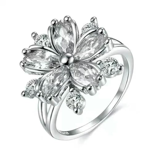 SDEWFFWSA Niedlicher Damen-Rosenquarz-Stein-Ring, dünner Ehering, zarter Brautschmuck, Blume, Zirkon, Verlobungsring, 38, Metall, Zirkonia von SDEWFFWSA