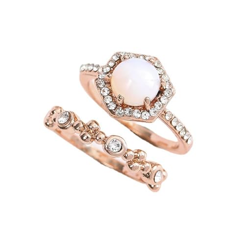 SDEWFFWSA Schmuck-Ring-Set mit goldenem Sechseck-Opal, Temperament, 7, Zirkonia SDEWFFWSA Schmuck-Ring-Set mit goldenem Sechseck-Opal, Temperament, 7, Zirkonia von SDEWFFWSA