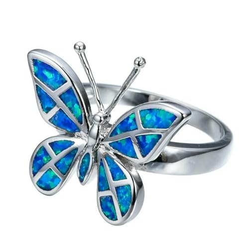 Schlichter, modischer Damenring, Nischentrend, mehrfarbiger Opal, Schmetterlingsform, Valentinstagsgeschenk, Schmuck, kleines frisches Accessoire, 9, Metall, Zirkonia von SDEWFFWSA