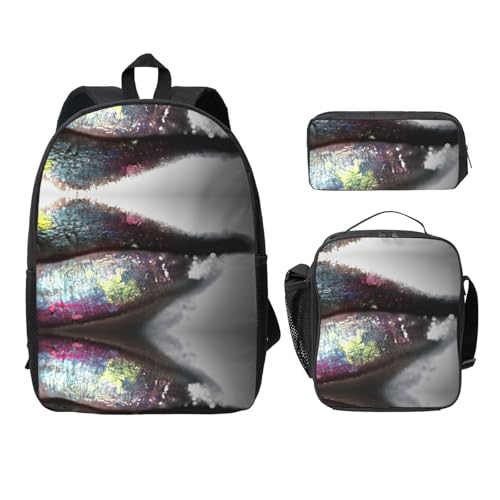 SDFCUMDM Bunte Frauen-Schultasche + Federmäppchen + Lunch-Tasche für den täglichen Gebrauch, Schwarz , Einheitsgröße von SDFCUMDM