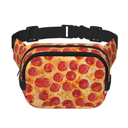 3D Pizza Pepperoni Print Damen und Herren Quadratische Doppellagige Hüfttasche Workout Crossbody Reise Hüfttasche, Schwarz, Einheitsgröße von SDFHU